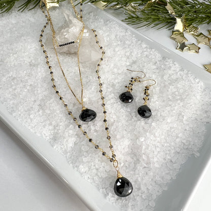 Black Spinel Fringe Dangle Earrings