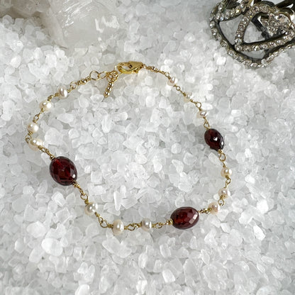 Garnet & Pearl Drop Necklace & Station Bracelet