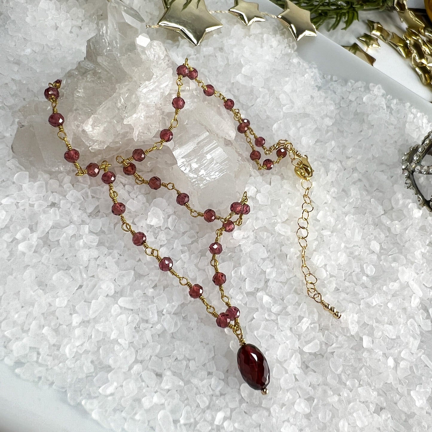 Garnet Drop Necklace & Station Bracelet