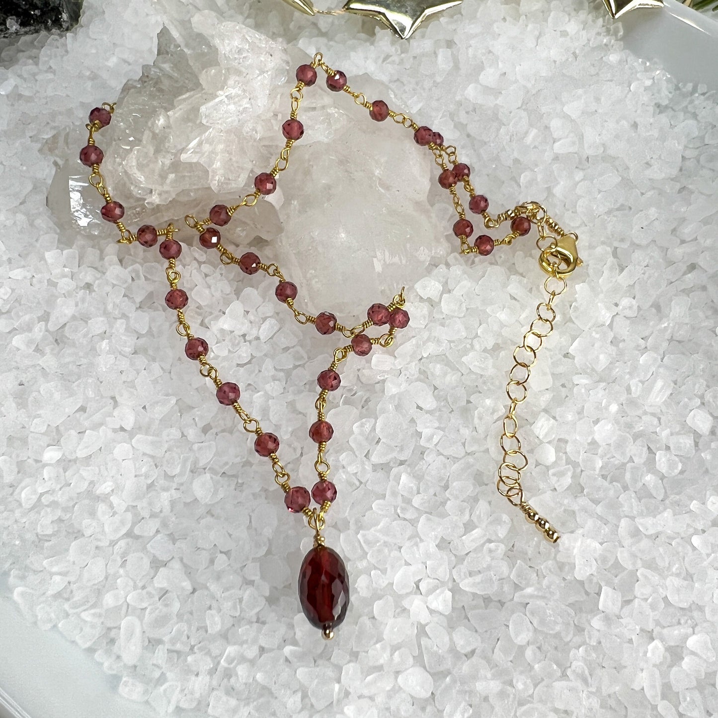 Garnet Drop Necklace & Station Bracelet