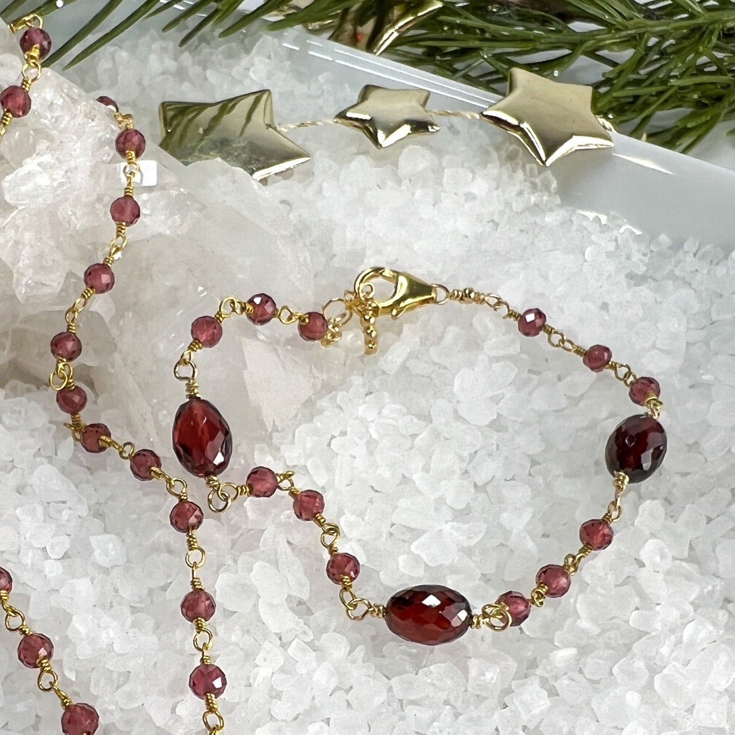 Garnet Drop Necklace & Station Bracelet