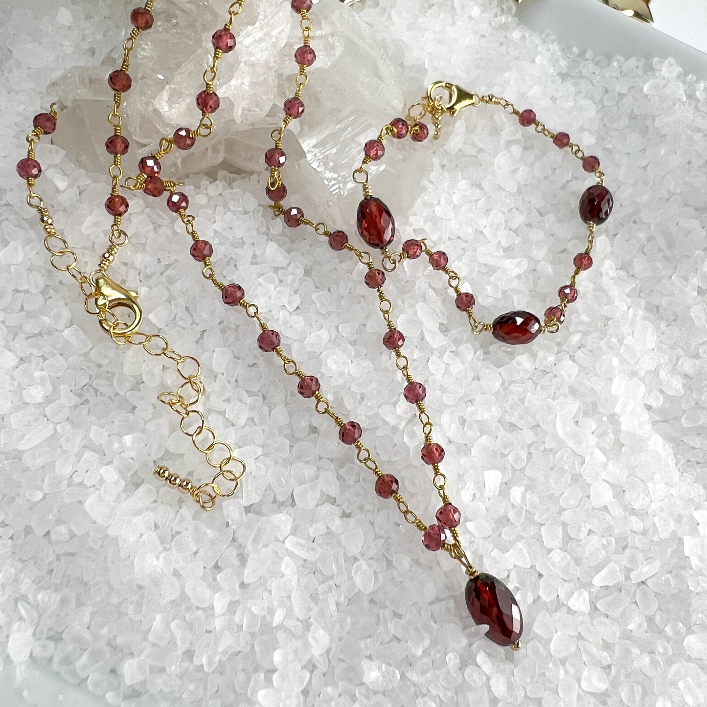 Garnet Drop Necklace & Station Bracelet