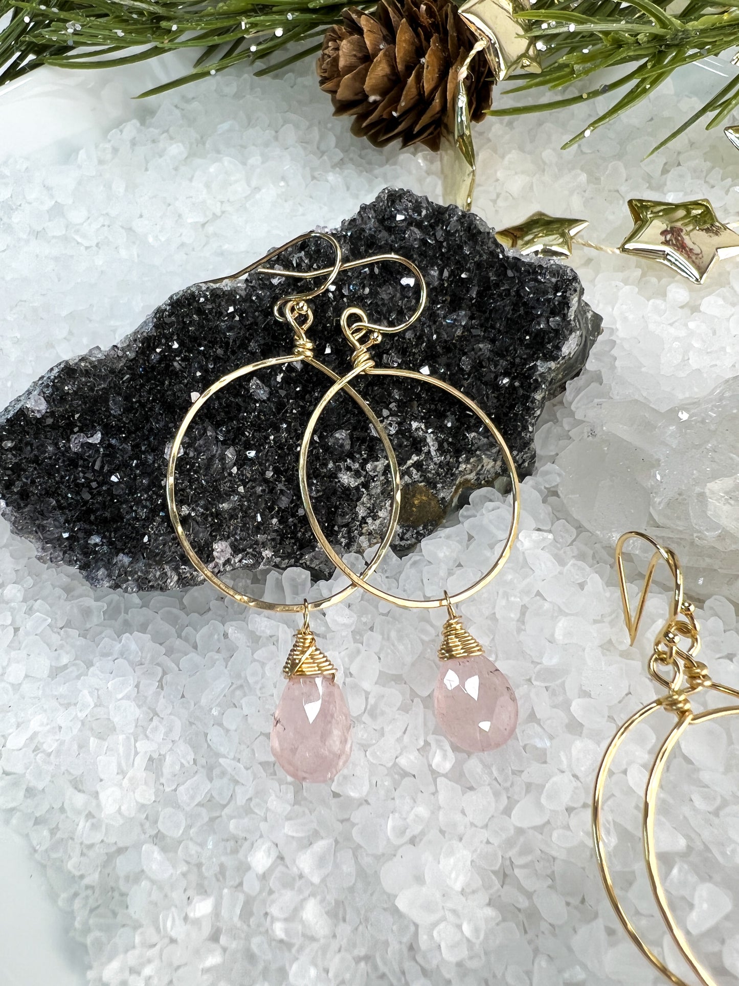 Morganite Hammered Hoop Earrings