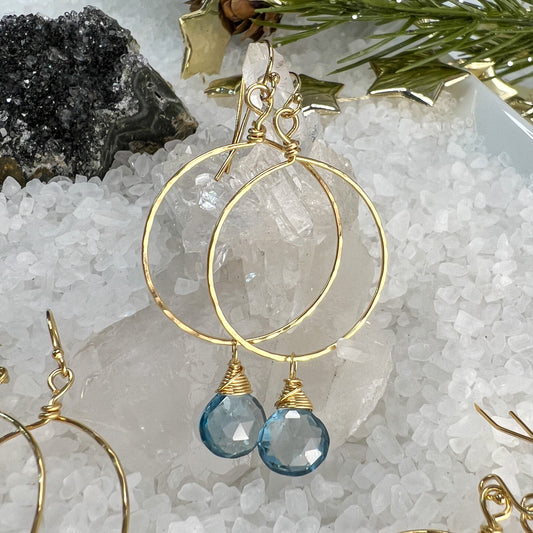 London Blue Topaz Hammered Hoop Earrings