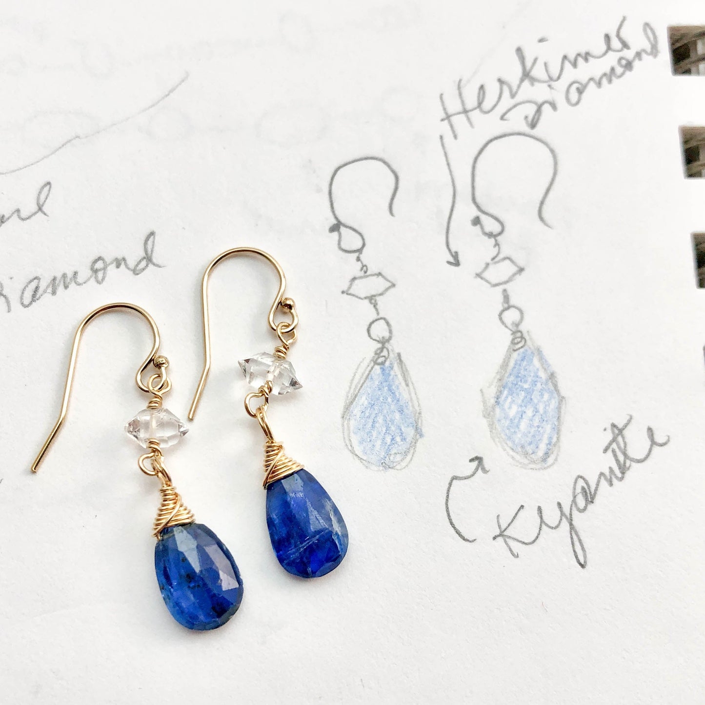 Kyanite & Herkimer Diamond Drop Earrings