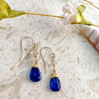 Kyanite & Herkimer Diamond Drop Earrings