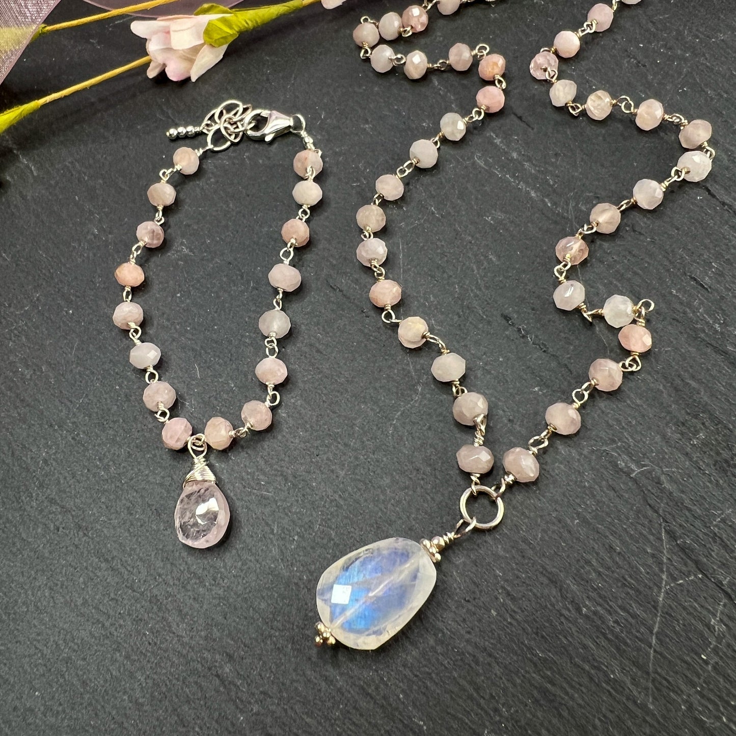 Rainbow Moonstone & Morganite Gift Set