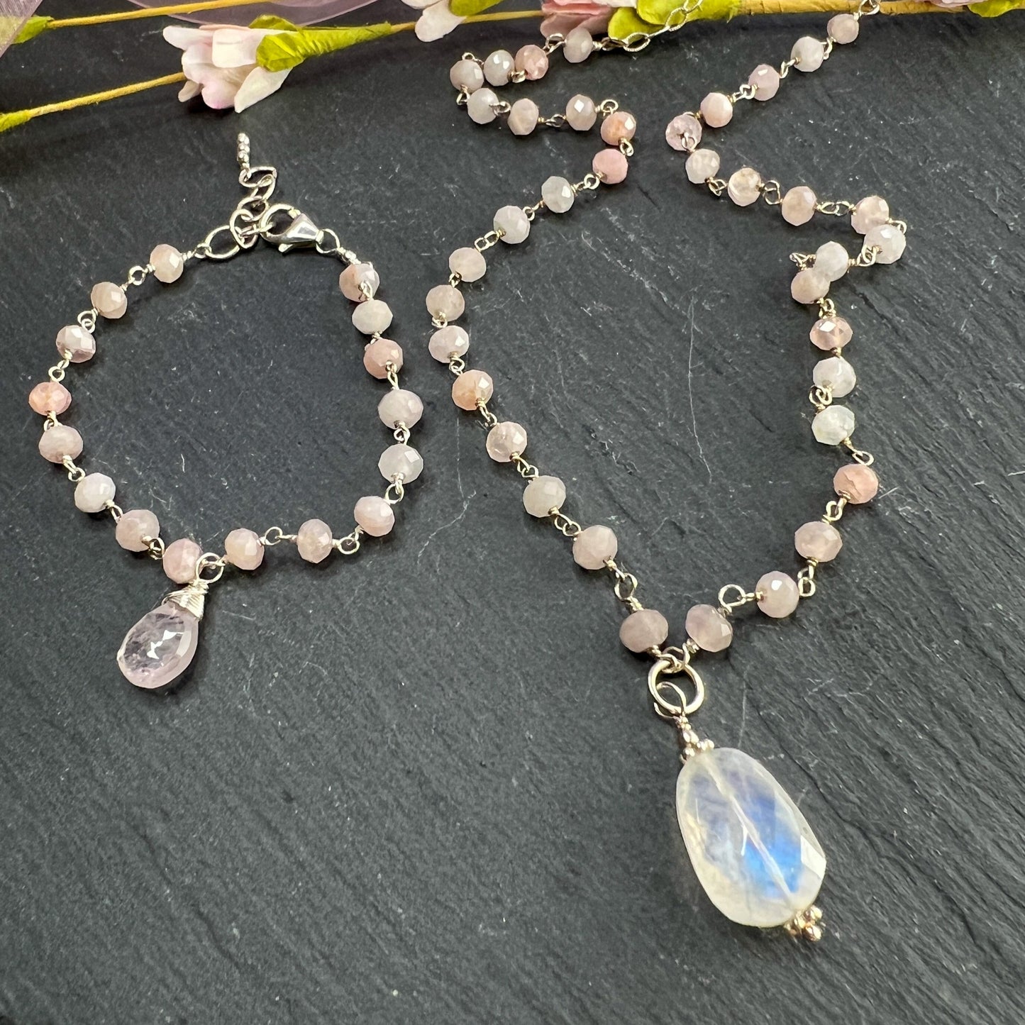 Rainbow Moonstone & Morganite Gift Set