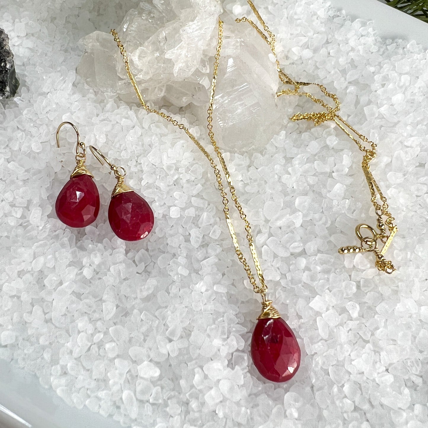 Ruby Briolette Drop Earrings