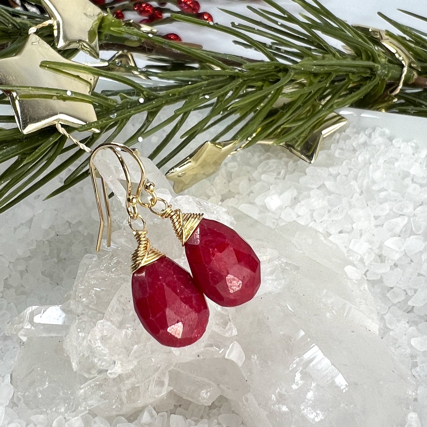 Ruby Briolette Drop Earrings