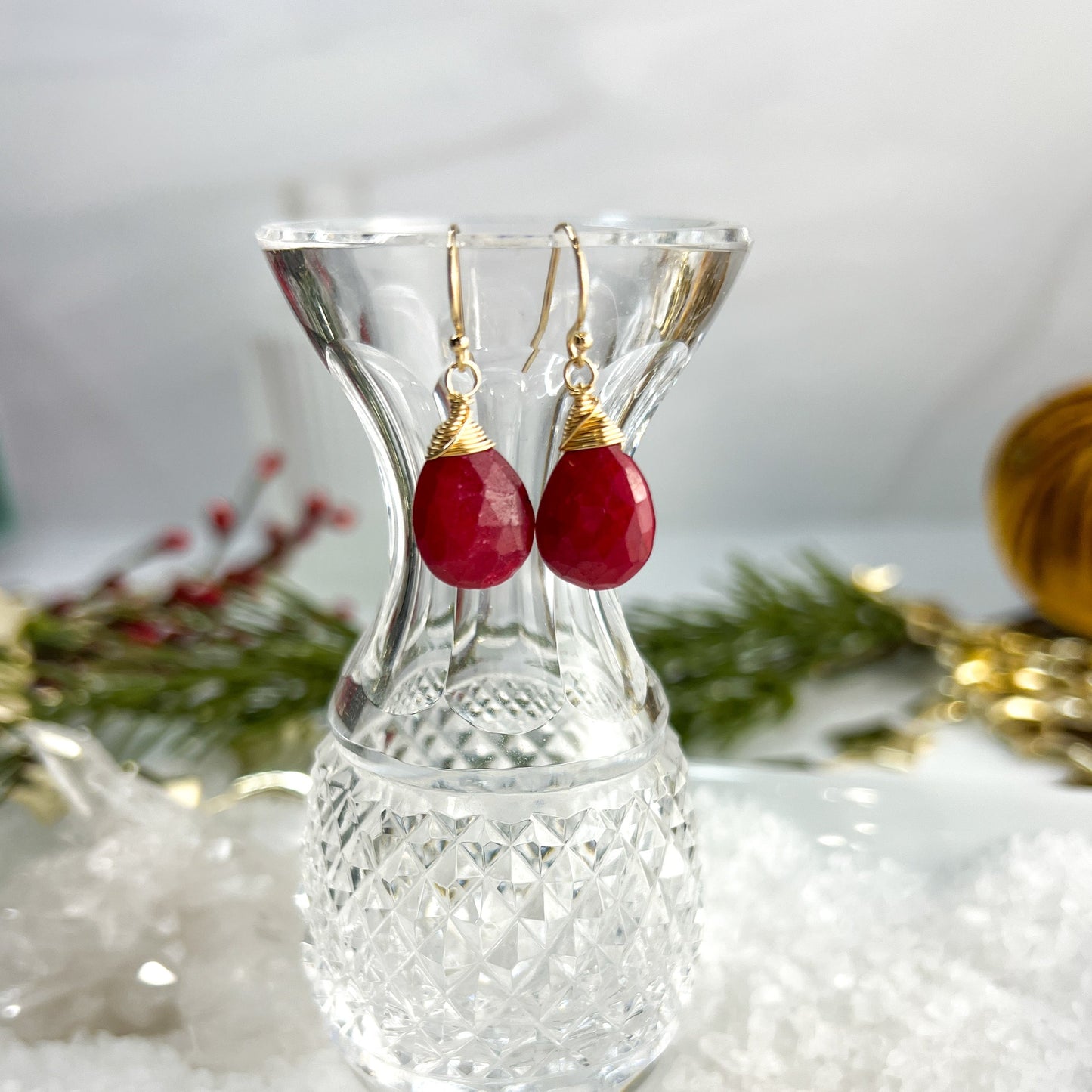 Ruby Briolette Drop Earrings