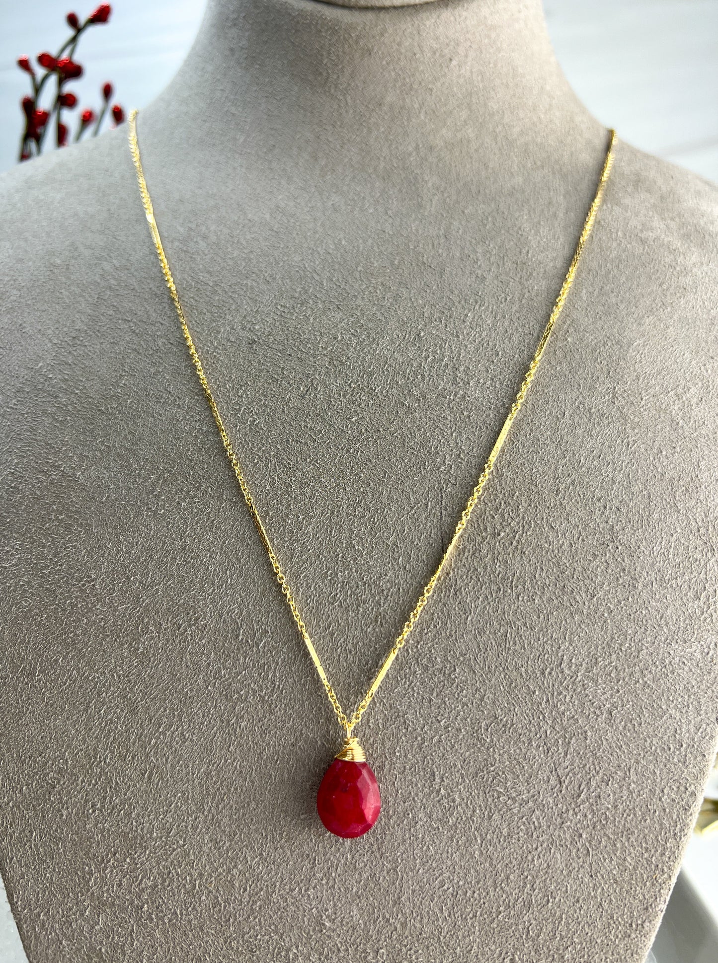 Ruby Briolette Long Necklace