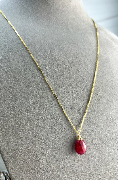 Ruby Briolette Long Necklace