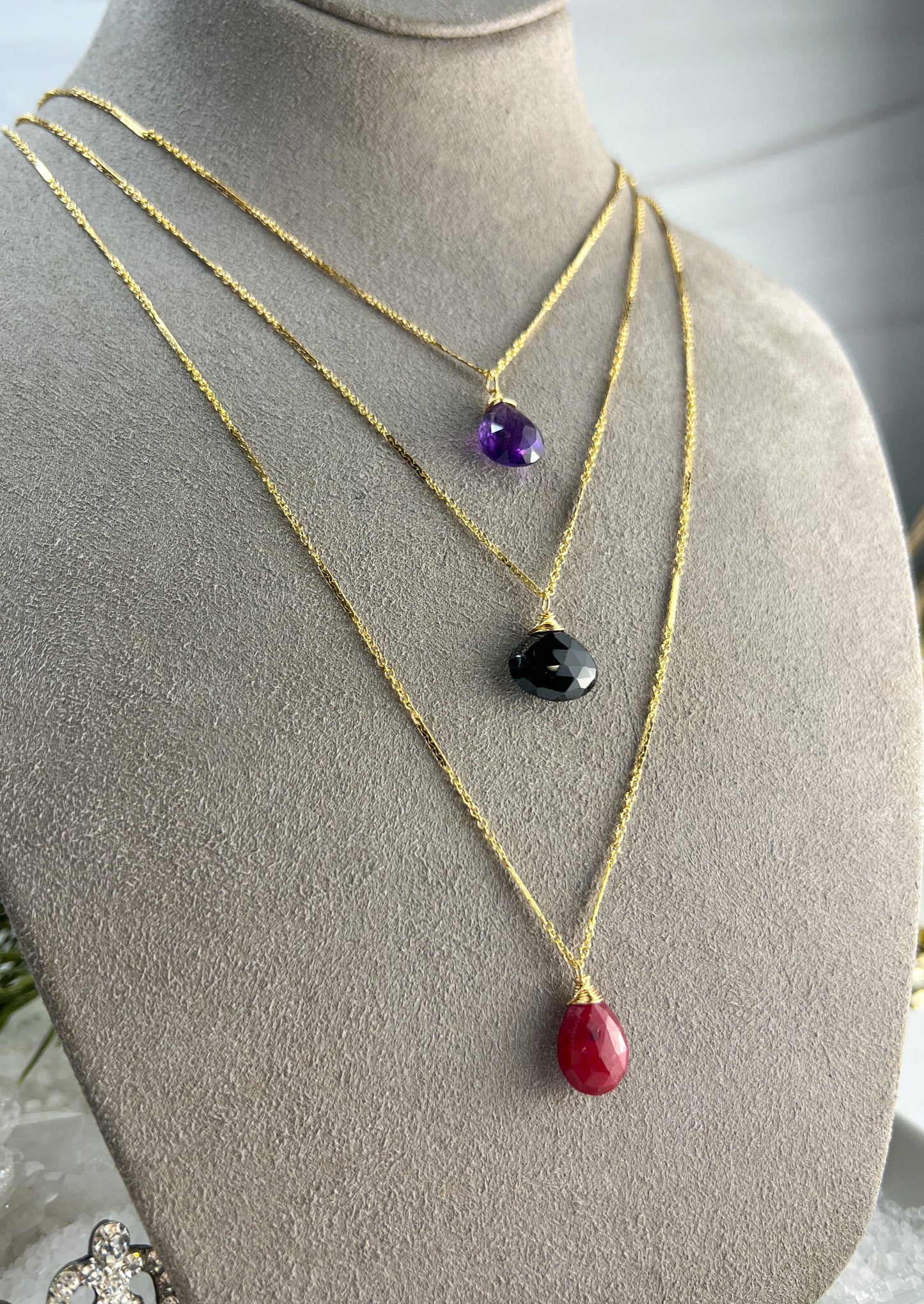 Ruby Briolette Long Necklace