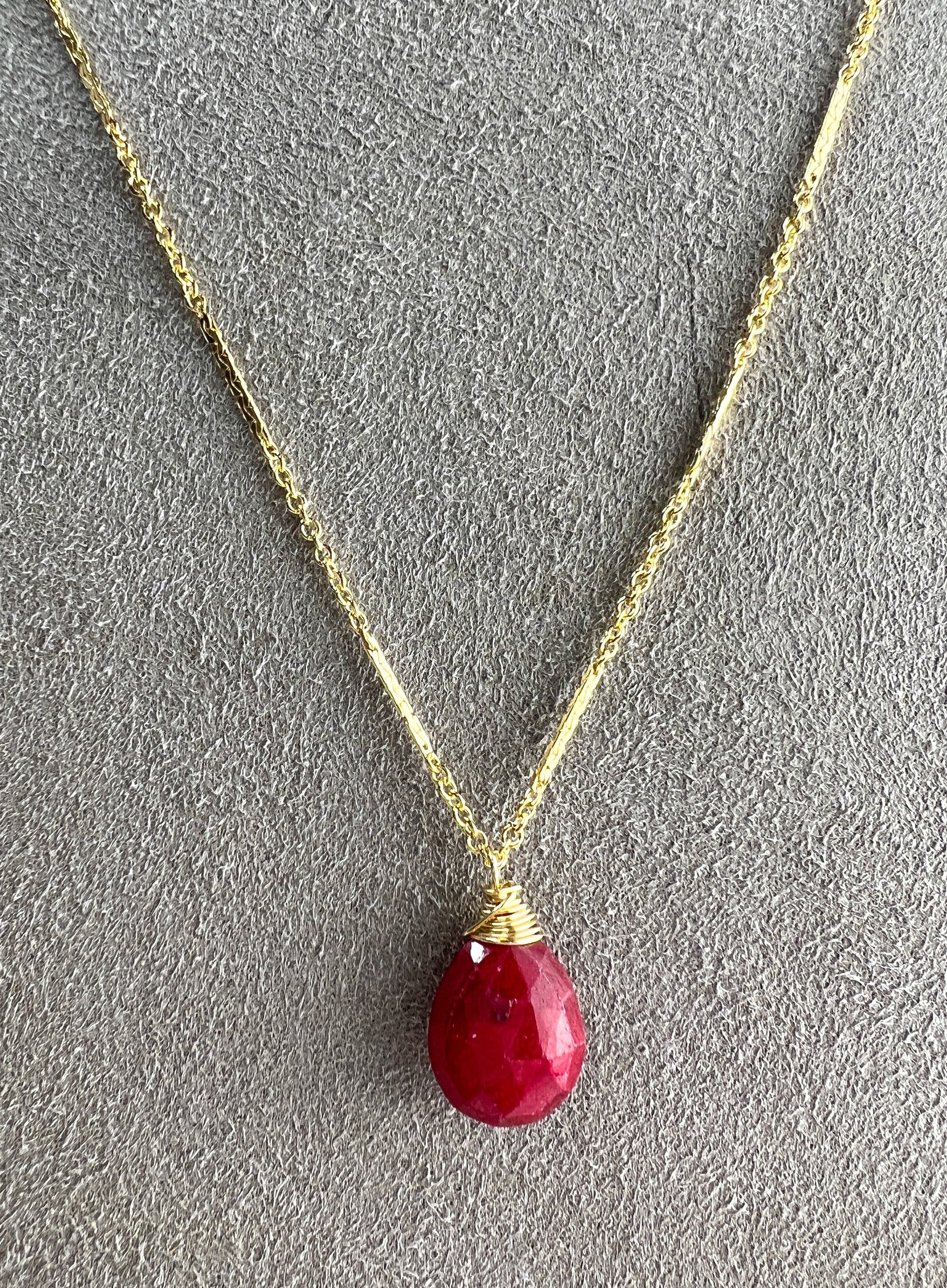 Ruby Briolette Long Necklace