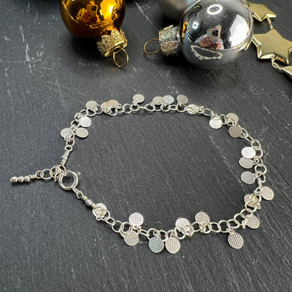 Sterling Silver Textured Circle Dangle Necklace or Bracelet