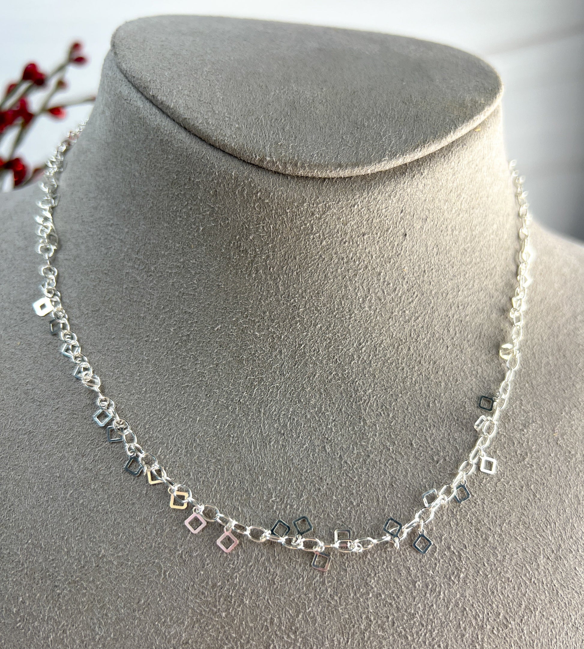 Sterling Silver Square Dangle Necklace and Bracelet