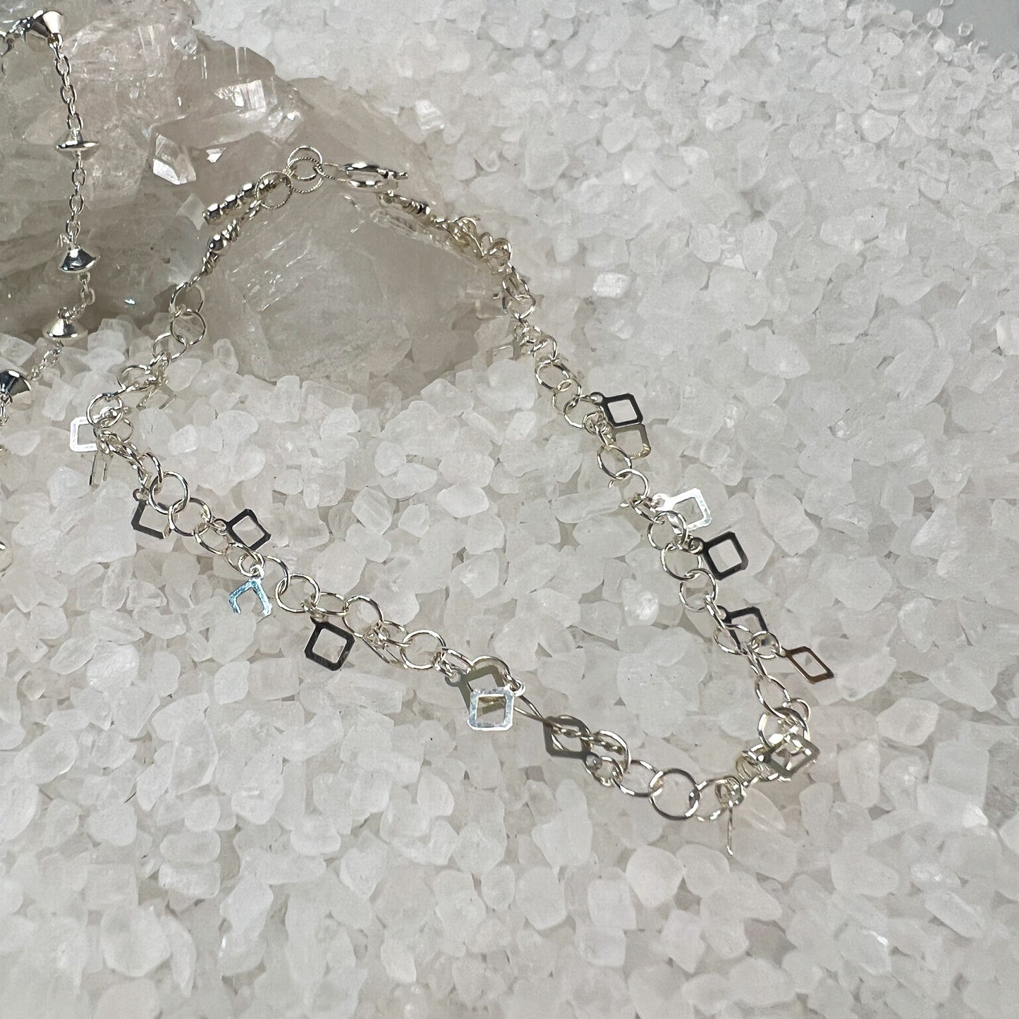 Sterling Silver Square Dangle Necklace and Bracelet