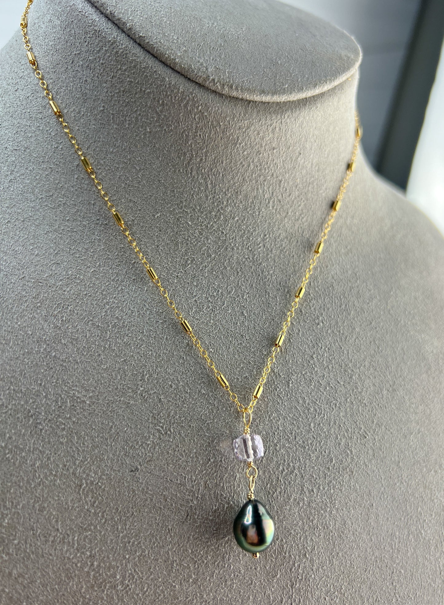 Tahitian Pearl & Pink Amethyst Necklace