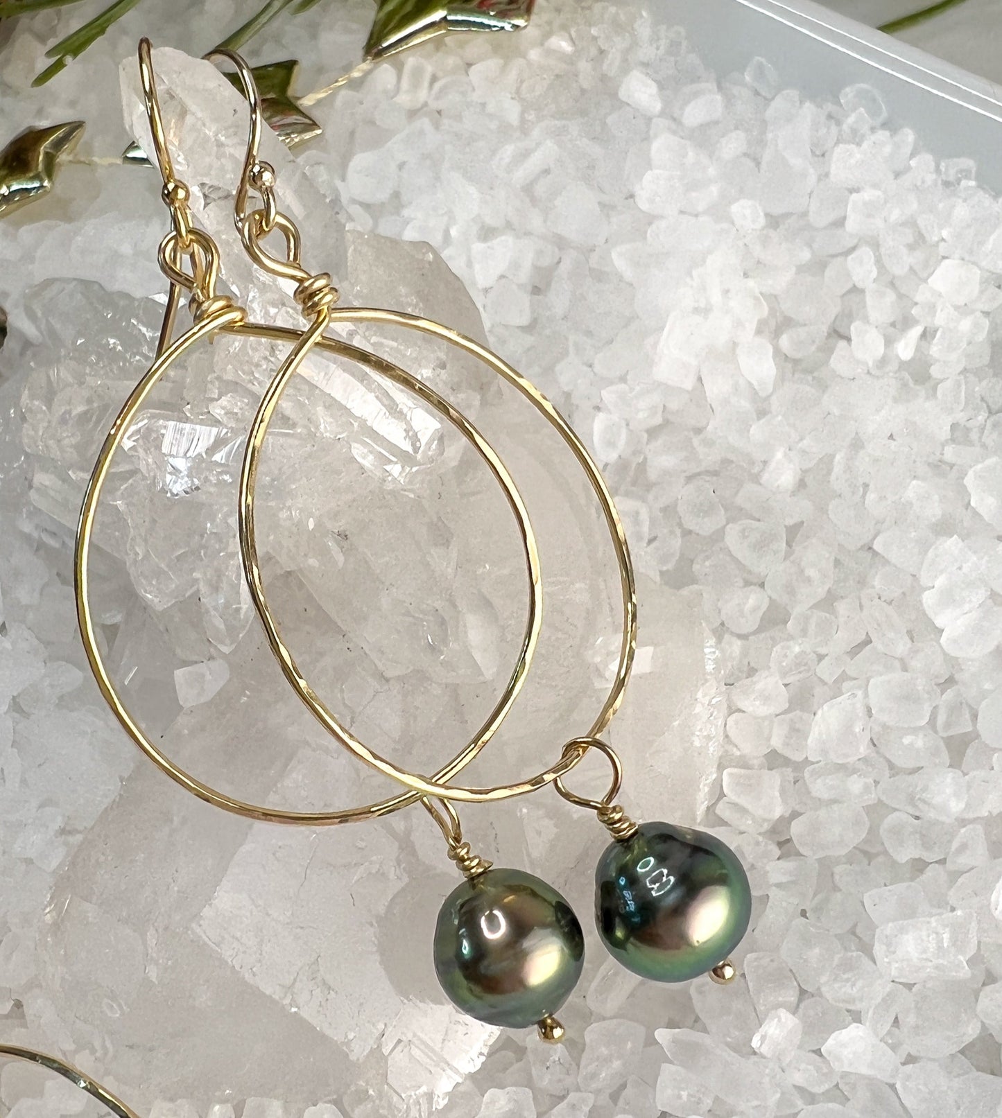 Tahitian Pearl Hoop Earrings - Gold Filled