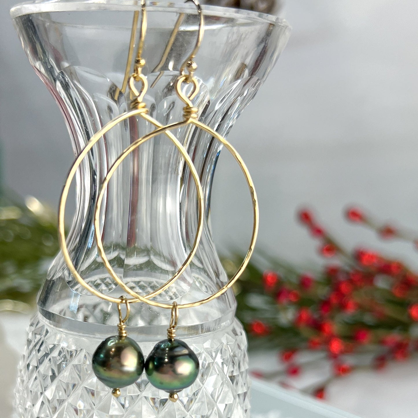 Tahitian Pearl Hoop Earrings - Gold Filled