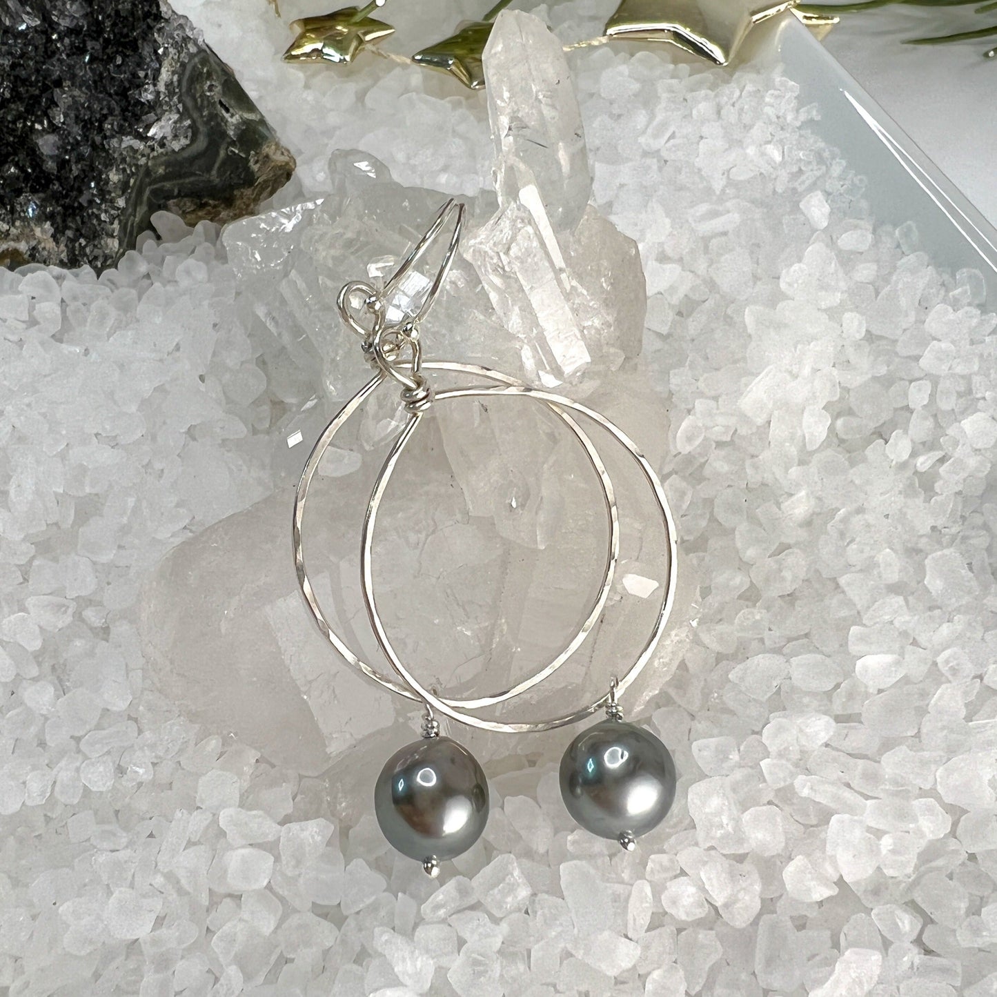 Tahitian Pearl Hoop Earrings - Sterling Silver