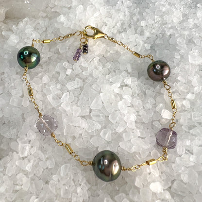 Tahitian Pearl & Pink Amethyst Bracelet