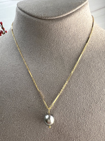 Tahitian Pearl Bar & Link Chain Necklace