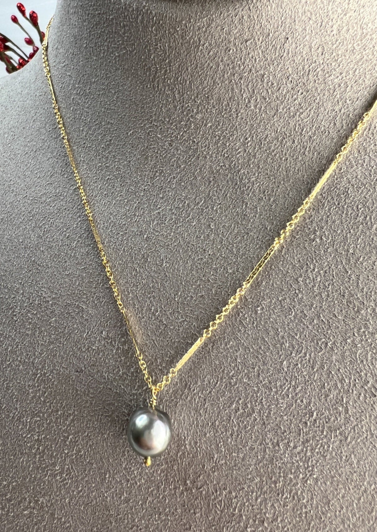 Tahitian Pearl Bar & Link Chain Necklace