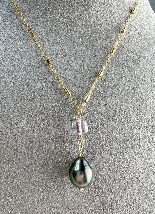 Tahitian Pearl & Pink Amethyst Necklace