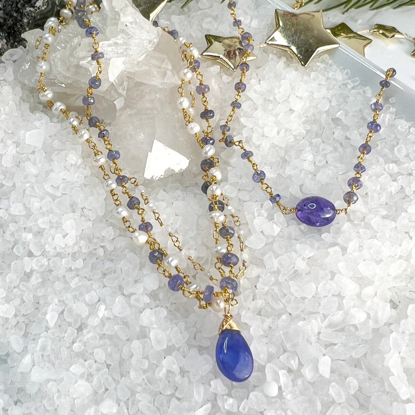 Tanzanite East-West Pendant Rosary Necklace