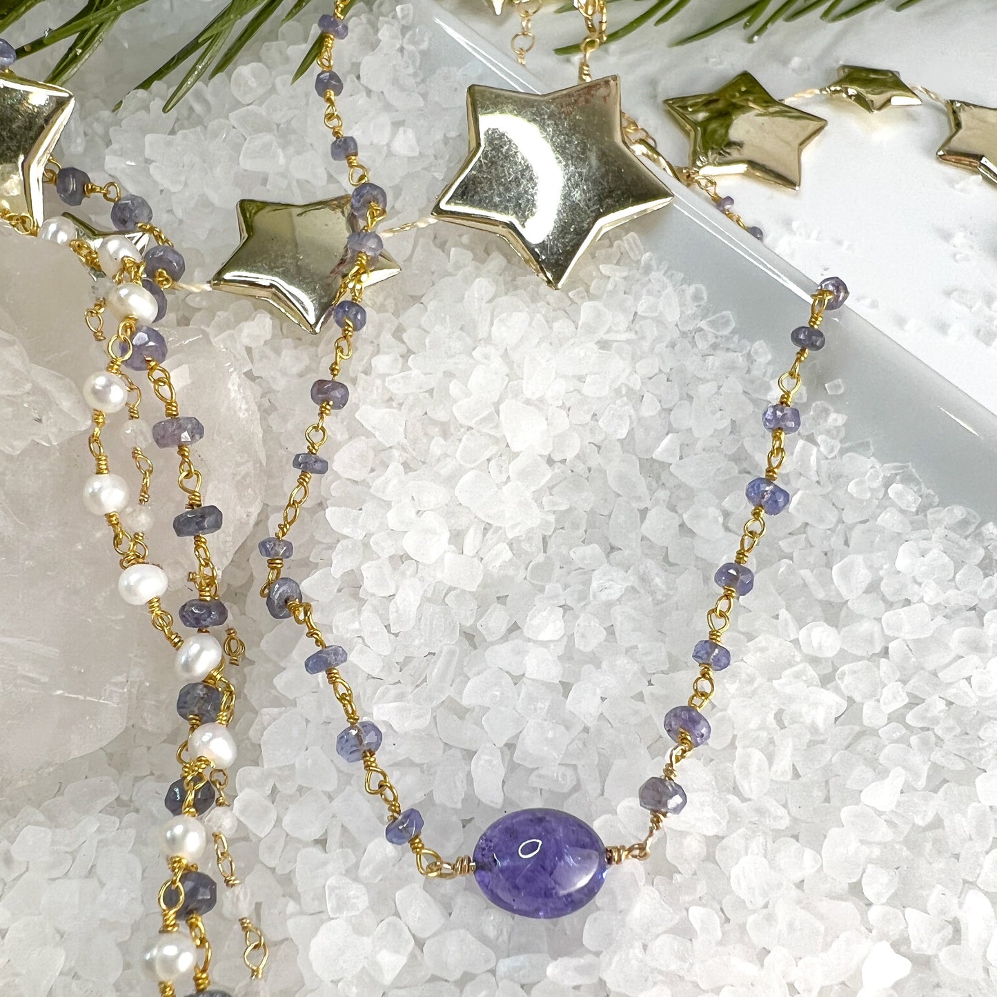 Tanzanite East-West Pendant Rosary Necklace