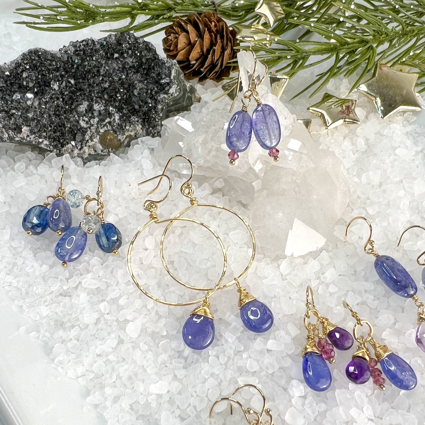 Tanzanite, Kyanite & Aquamarine Dangle Earrings