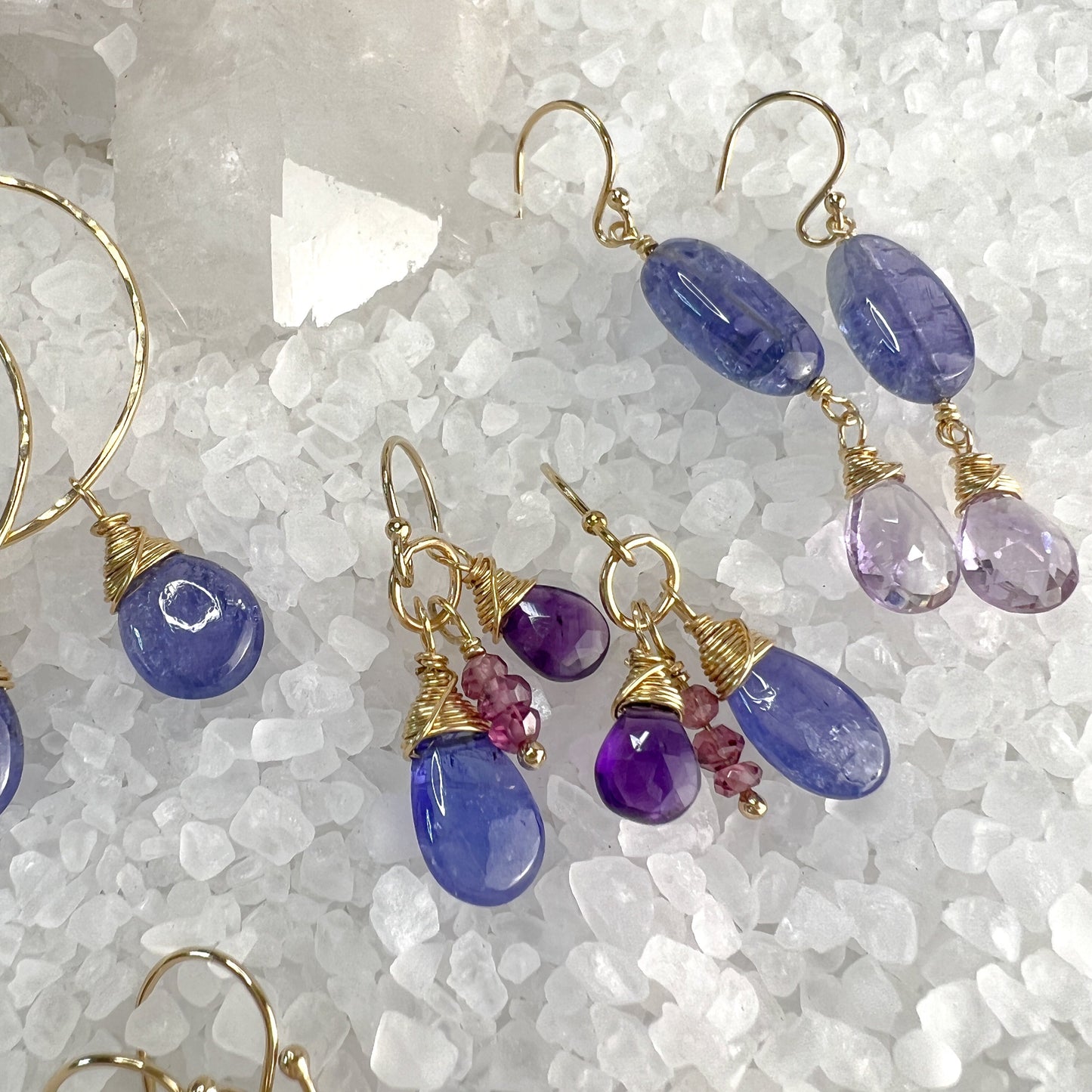 Tanzanite, Amethyst & Rhodolite Garnet Dangle Earrings