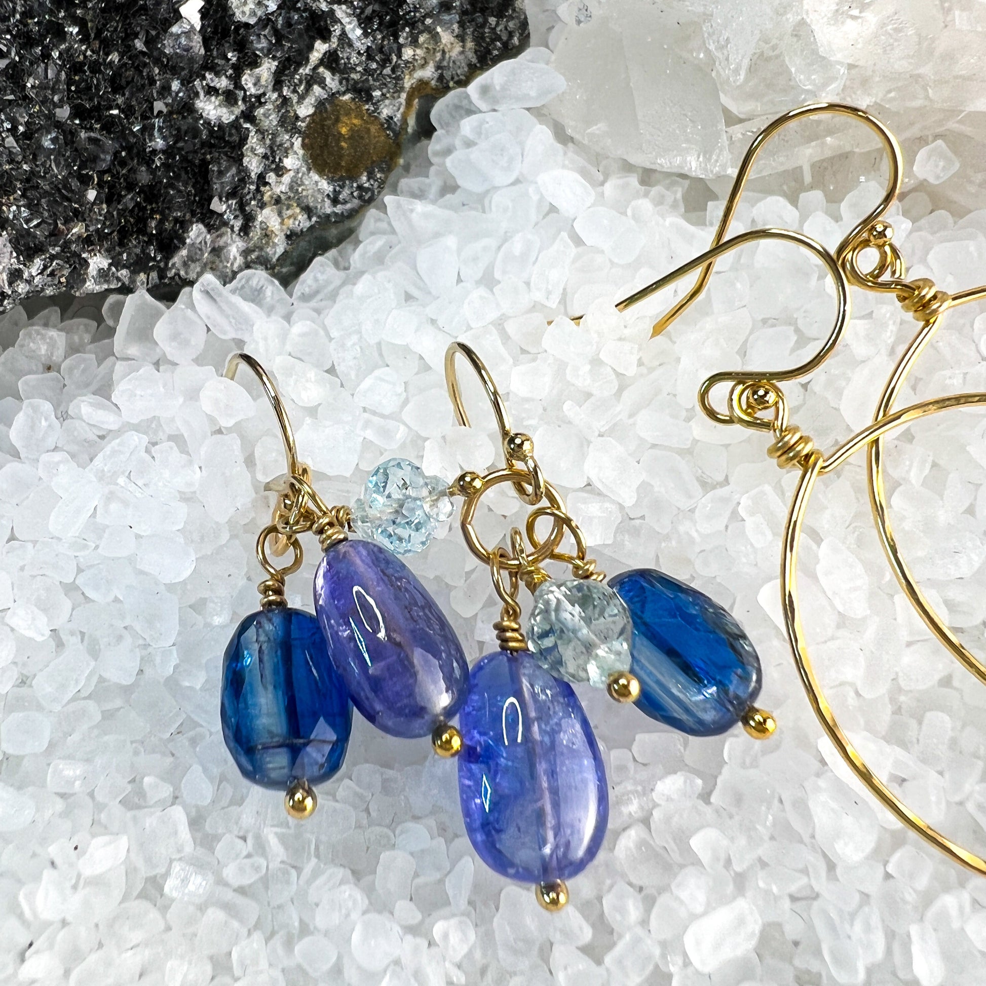 Tanzanite, Kyanite & Aquamarine Dangle Earrings