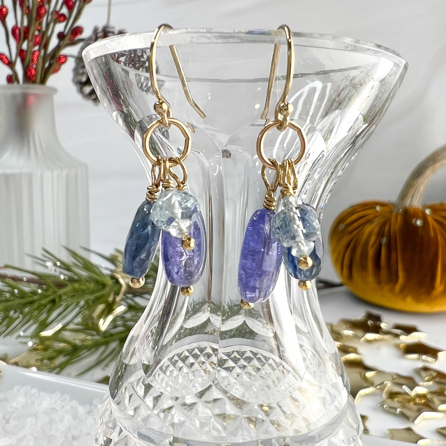 Tanzanite, Kyanite & Aquamarine Dangle Earrings