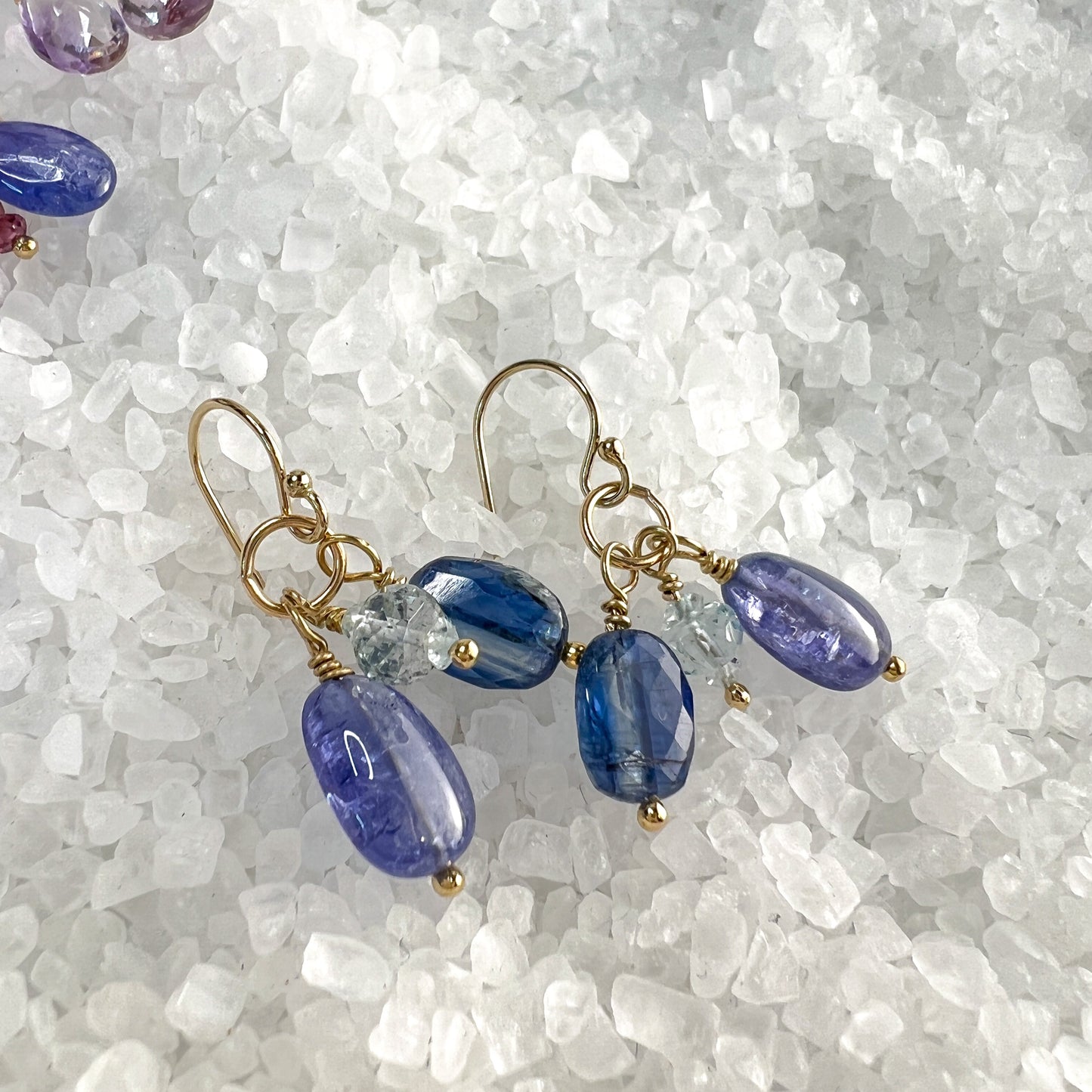 Tanzanite, Kyanite & Aquamarine Dangle Earrings