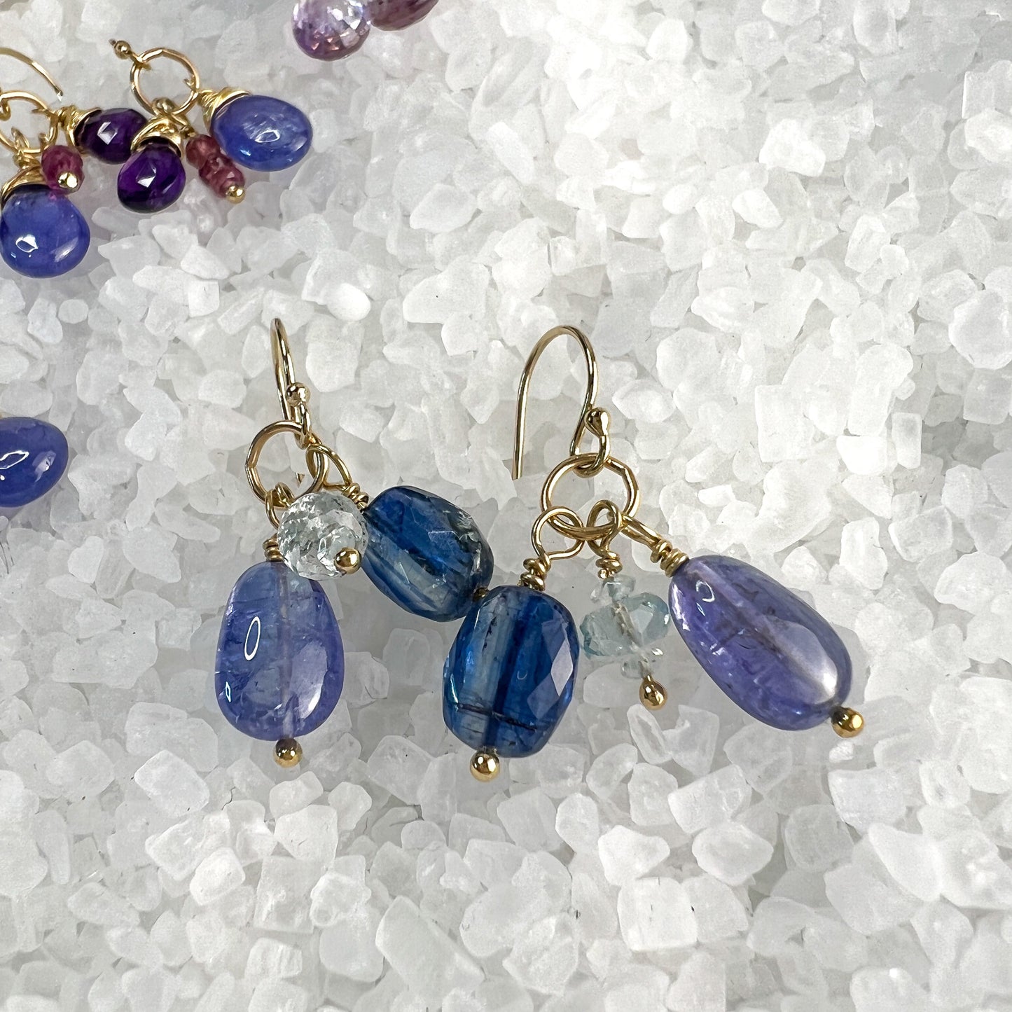 Tanzanite, Kyanite & Aquamarine Dangle Earrings