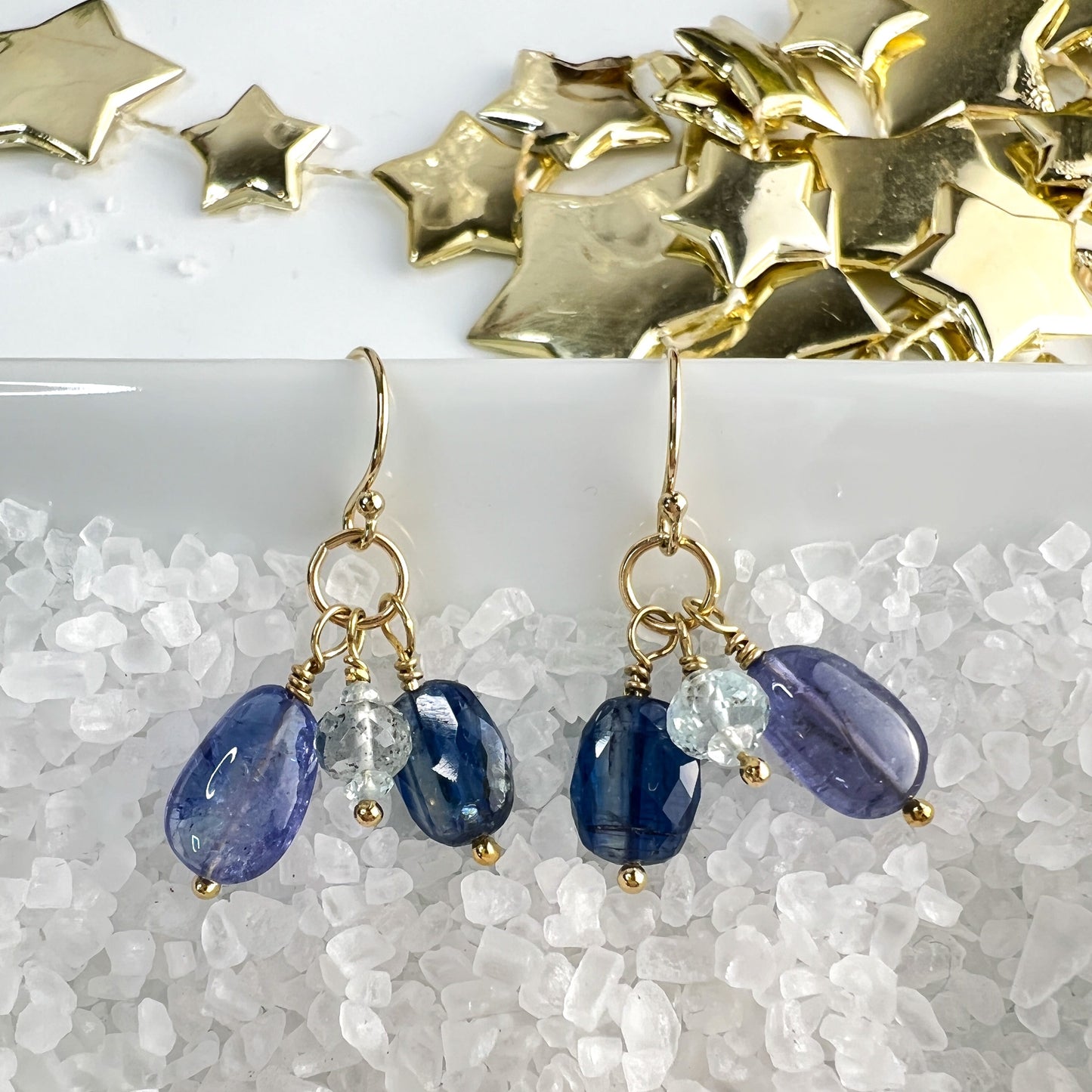 Tanzanite, Kyanite & Aquamarine Dangle Earrings