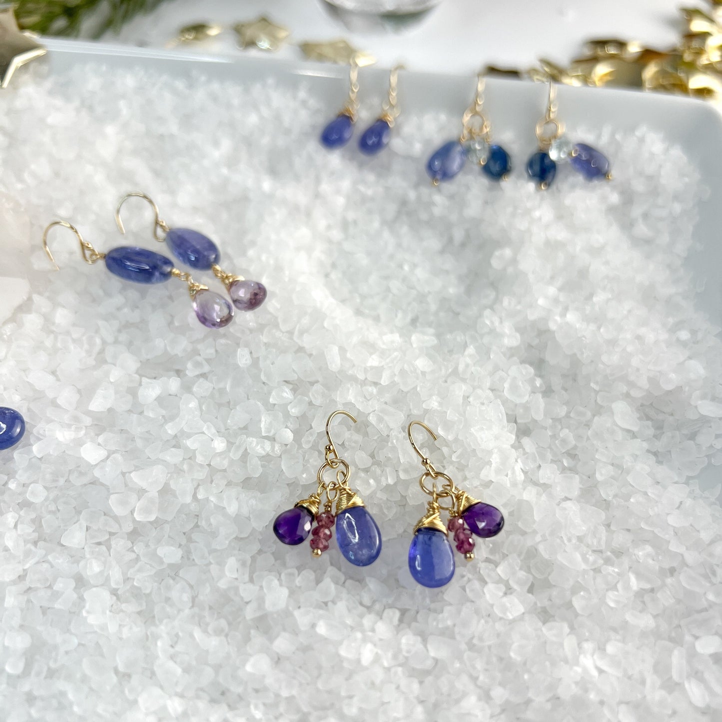 Tanzanite, Amethyst & Rhodolite Garnet Dangle Earrings