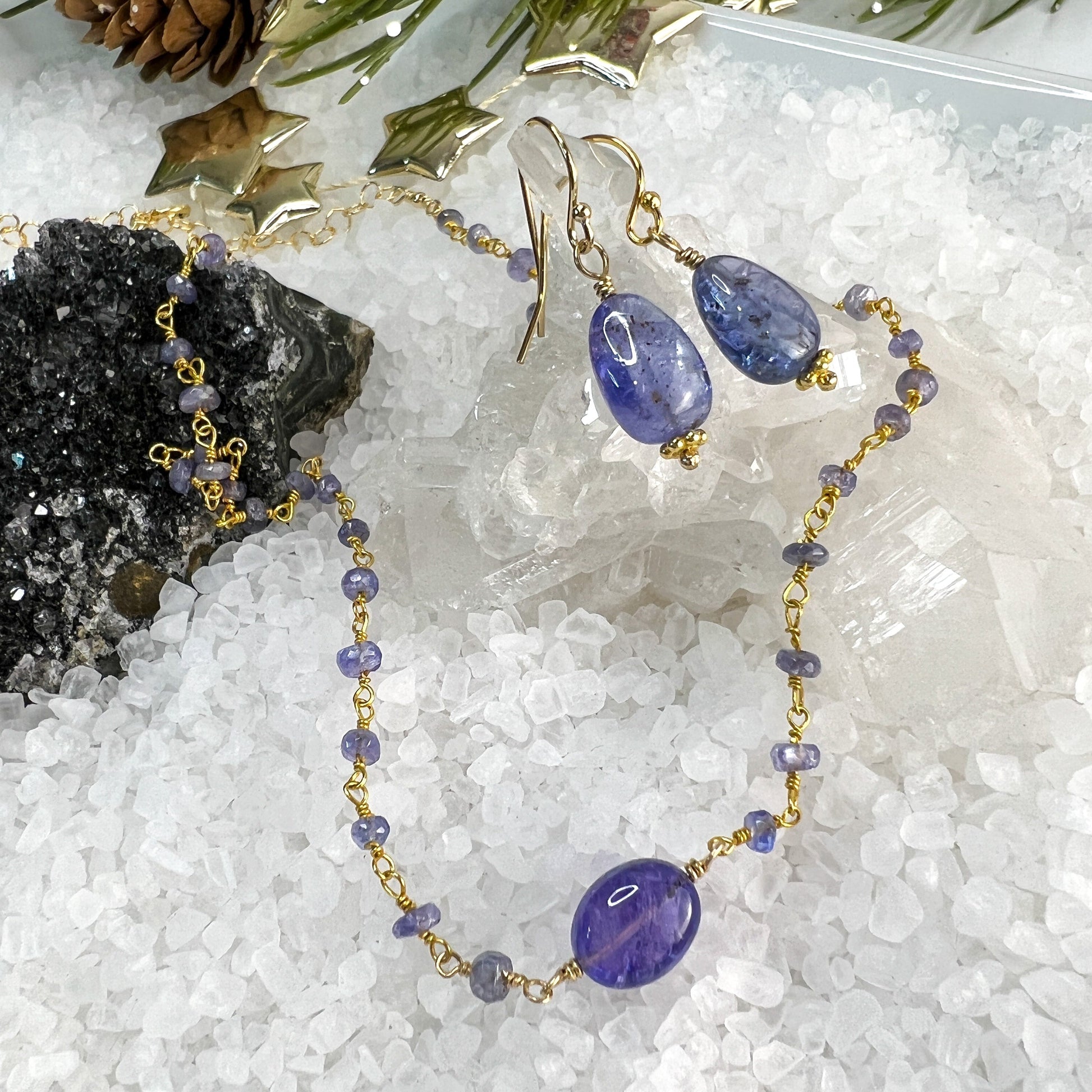 Tanzanite East-West Pendant Rosary Necklace