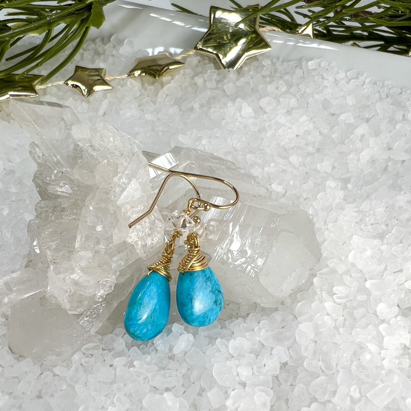 Sleeping Beauty Turquoise & Herkimer Diamond Drop Earrings