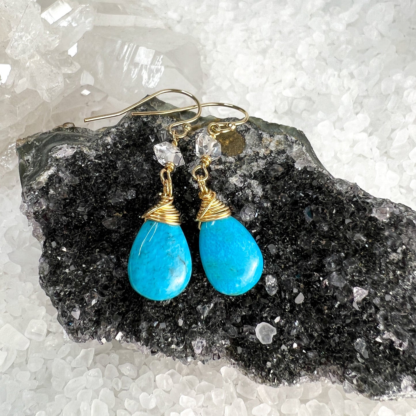 Sleeping Beauty Turquoise & Herkimer Diamond Drop Earrings