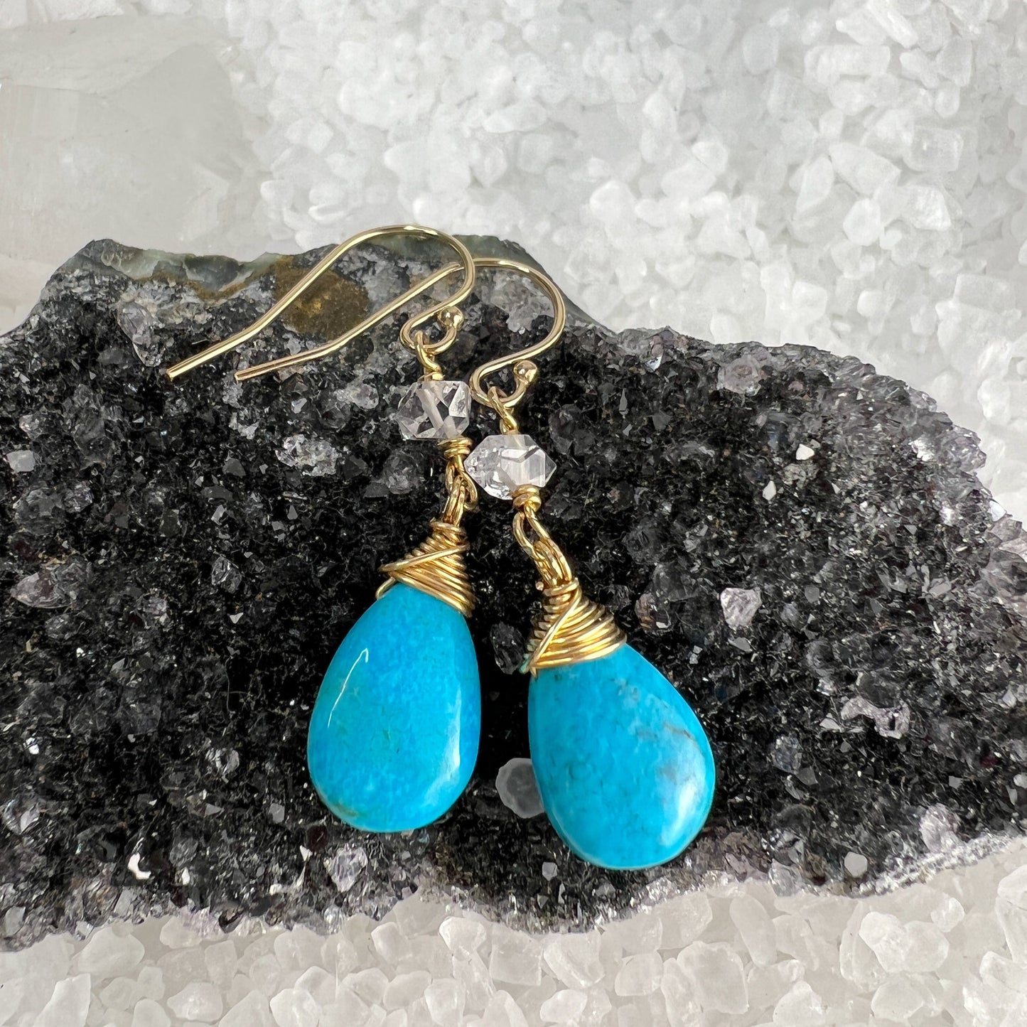 Sleeping Beauty Turquoise & Herkimer Diamond Drop Earrings