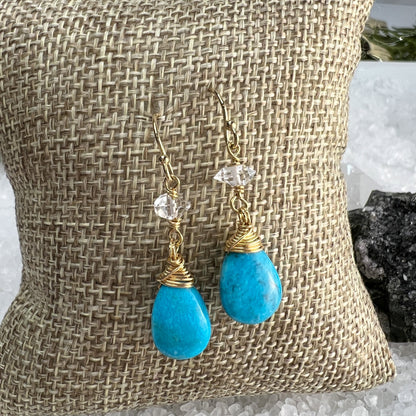 Sleeping Beauty Turquoise & Herkimer Diamond Drop Earrings