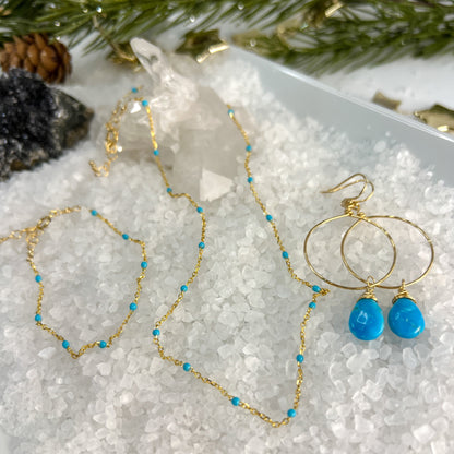 Turquoise Beaded Necklace, bracelet and hoop earrings
