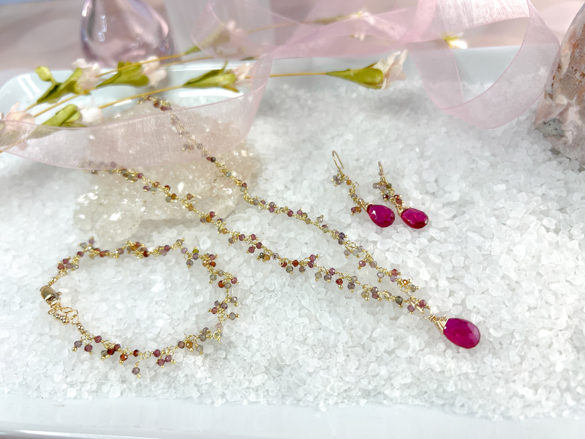 Sapphire Dangle Earrings, Necklace & Bracelet