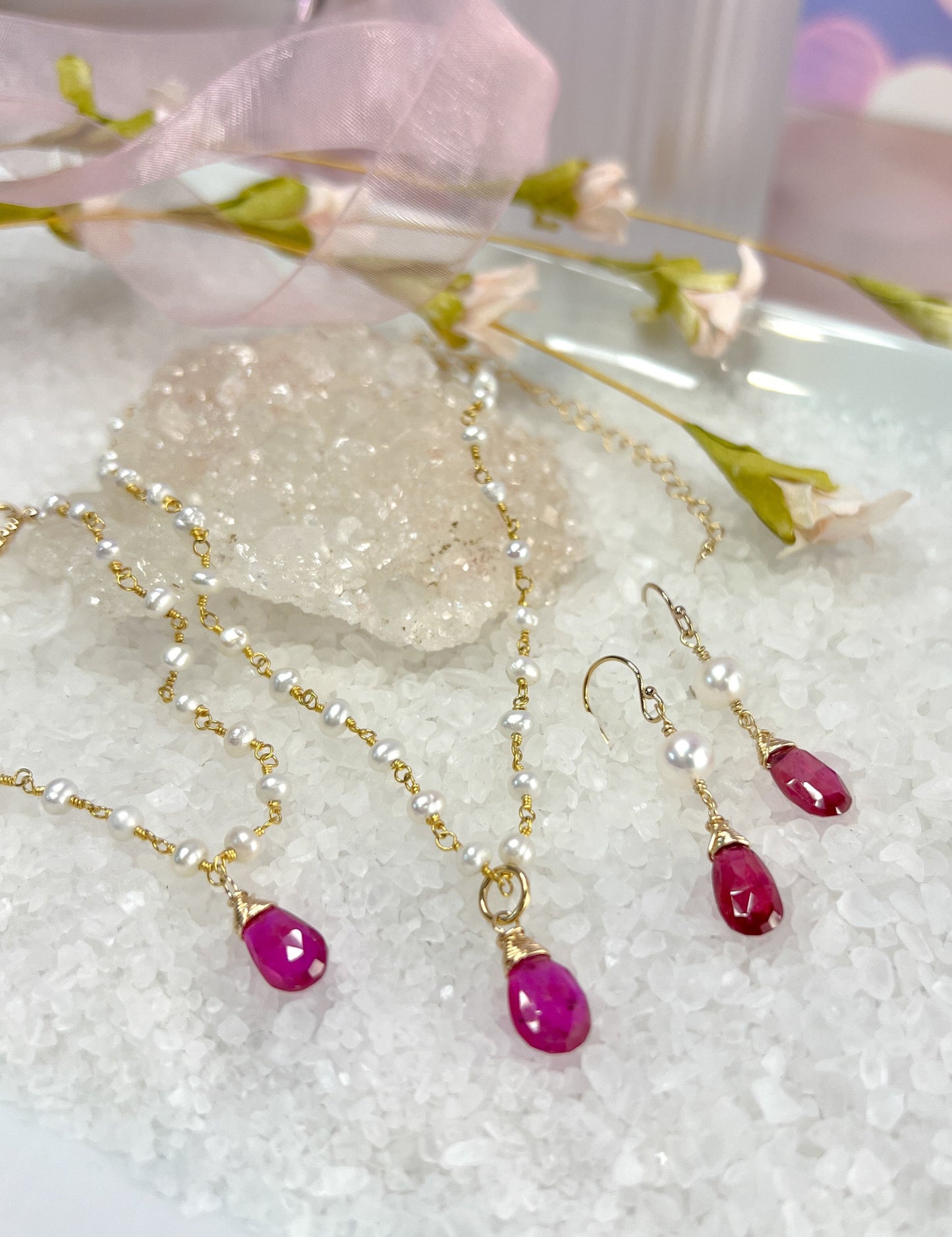 Pink Sapphire & Pearl Necklace