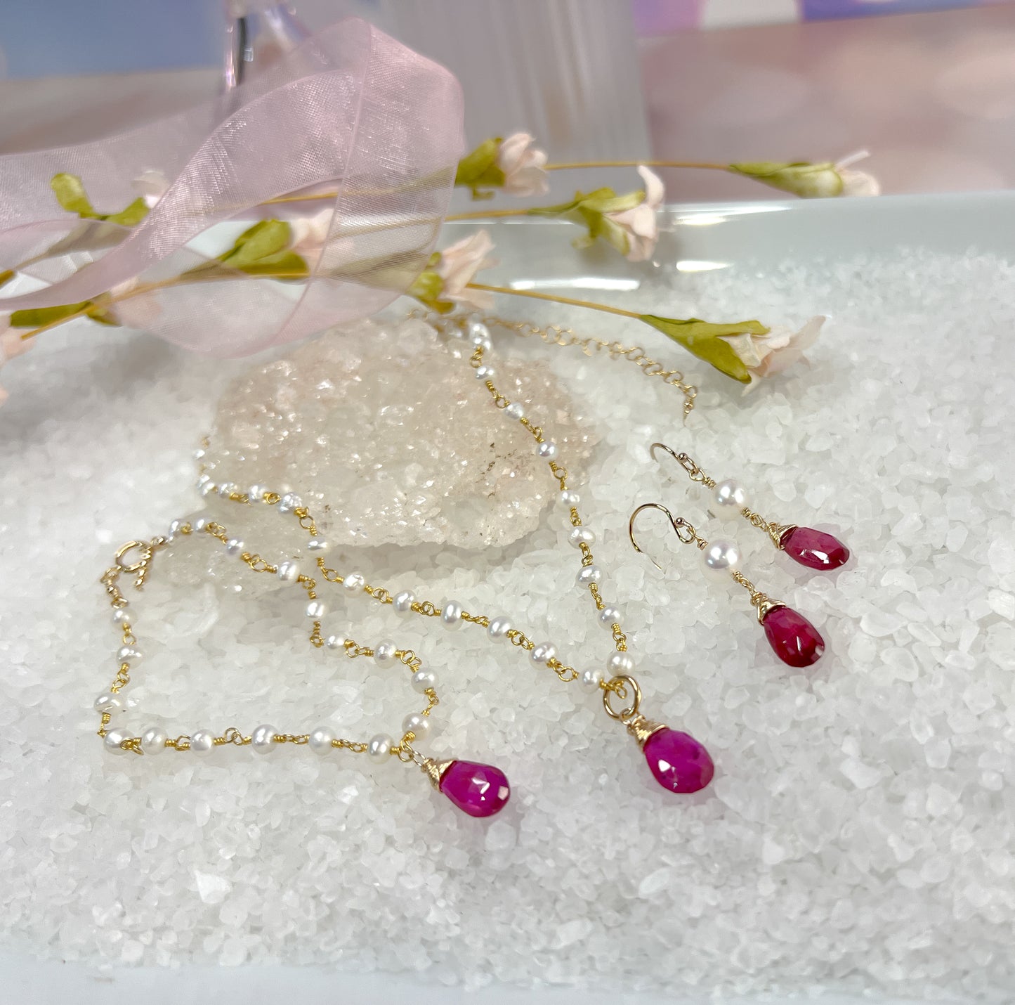 Pink Sapphire & Pearl Necklace