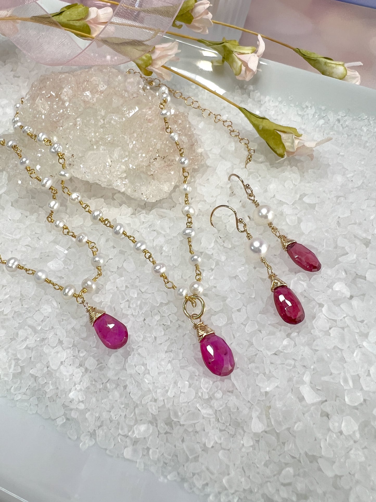 Pink Sapphire & Pearl Necklace